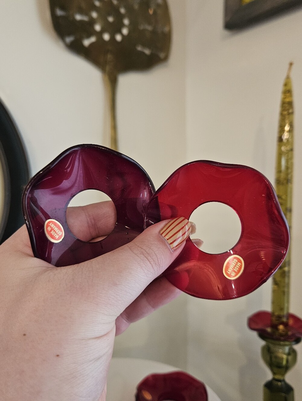 Vintage Made in Germany Red Glass Bobeches - Picture 6 of 7